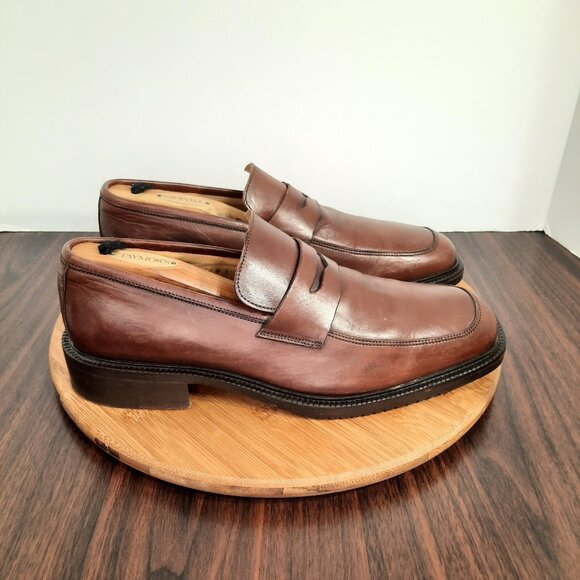 Coach Penny Loafers Mens 9 Shoes 'Mackenzie' Brown Leather Dress Sneaker Italy - Picture 1 of 12